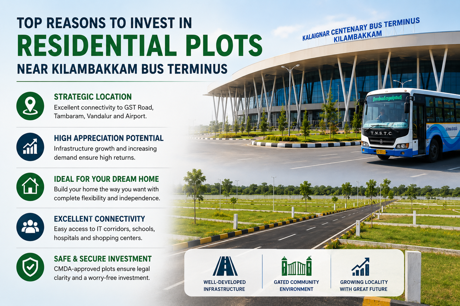 Top Reasons to Invest in Residential Plots Near Kilambakkam Bus Terminus